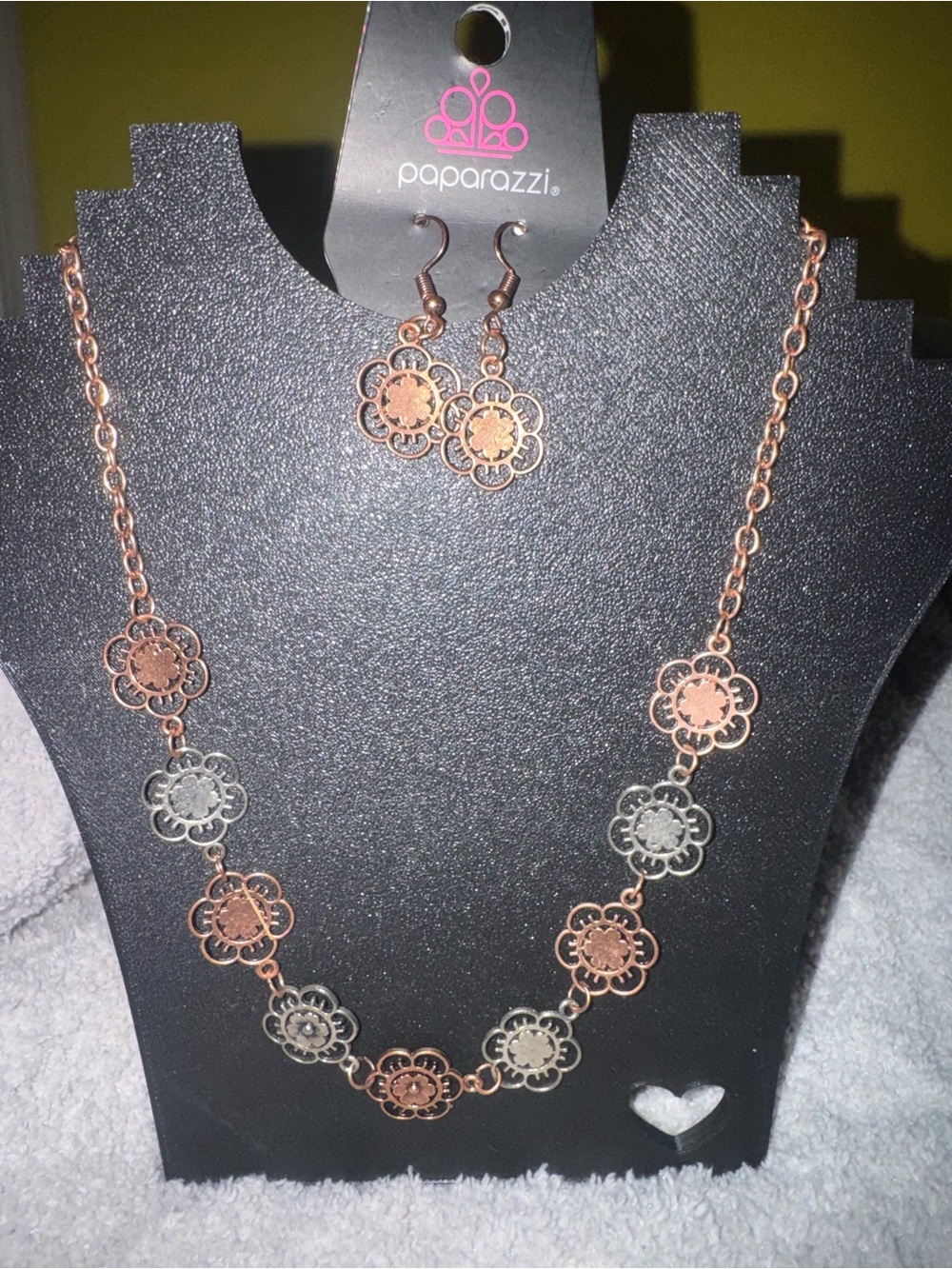 Paparazzi Two-Tone Copper and Silver Floral Filigree Necklace and Earrings